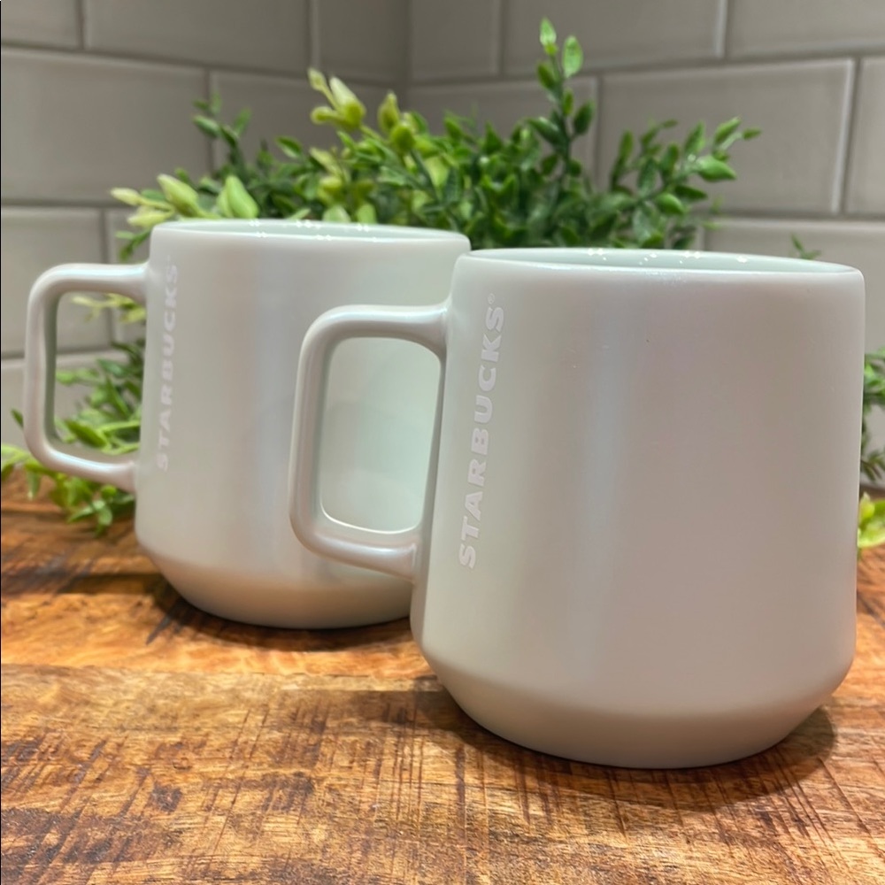 A Pair of Starbucks 2021 Shimmer Mint Green Pearlescent Mugs 12oz. Never Used